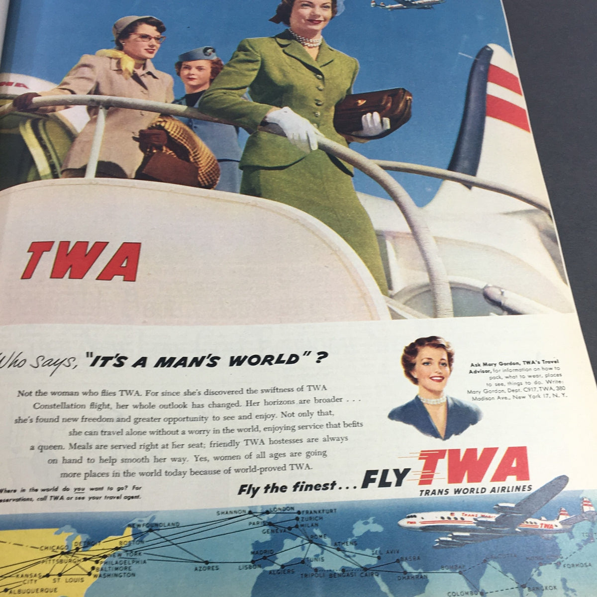 VTG Collier's Magazine September 17, 1954 featuring a glamorous advertisement for TWA airlines showcasing stylish women ready to travel.