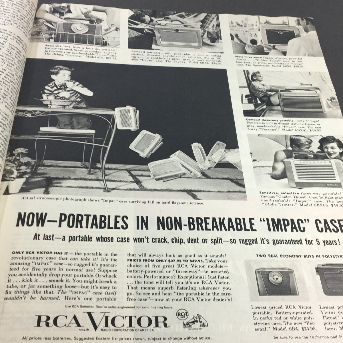 Collier's Magazine June 24, 1955 advertising RCA Victor's non-breakable portable radios in various colors and models.