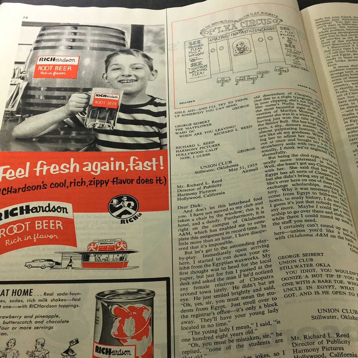 Collier's Magazine June 24, 1955 advertisement page featuring a smiling boy holding a mug of Richardson Root Beer, with promotional text about the beverage.