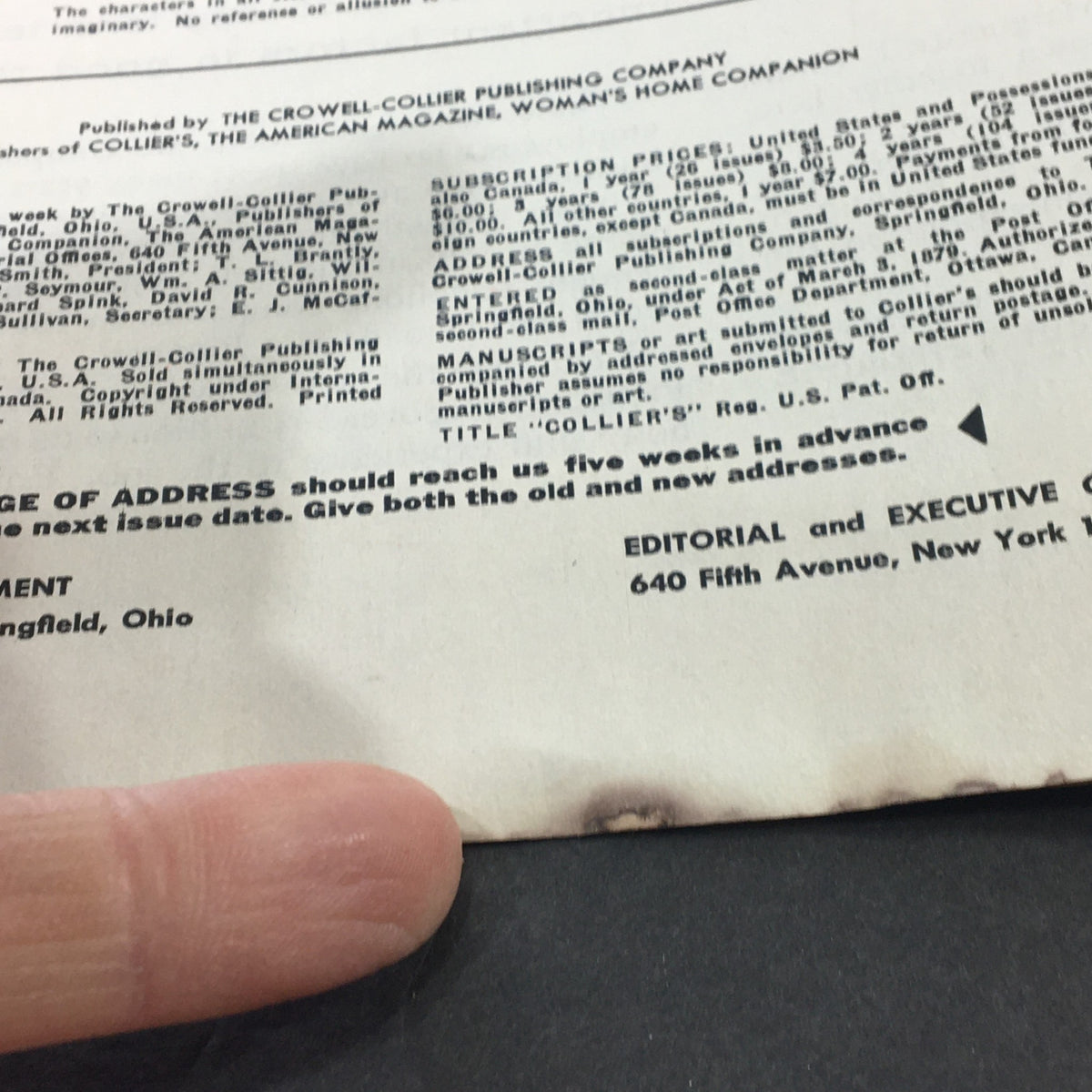 Back cover of Collier's Magazine September 30, 1955, displaying subscription information and publisher details.