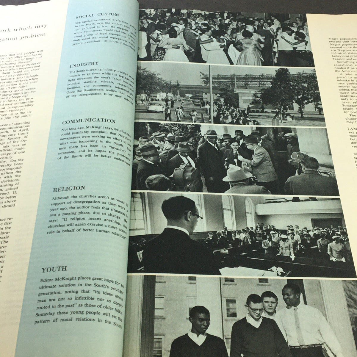 Photographic spread in VTG Collier's Magazine June 22 1956 discussing social customs and issues in the South during the civil rights movement.