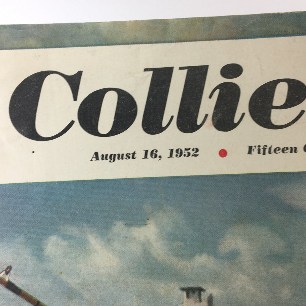 Close-up of the title and date on VTG Collier's Magazine August 16 1952, highlighting the publication details.