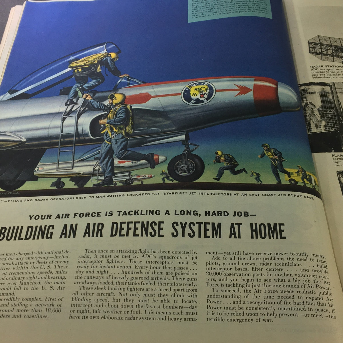 Illustrated article on Air Force operations from VTG Collier's Magazine August 16 1952, discussing air defense systems.