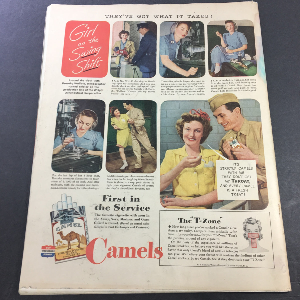 Collier's Magazine June 26, 1943 contains a vibrant advertisement for Camel cigarettes focused on promoting their slogan 'They’ve Got What It Takes!', highlighting their popularity during wartime.