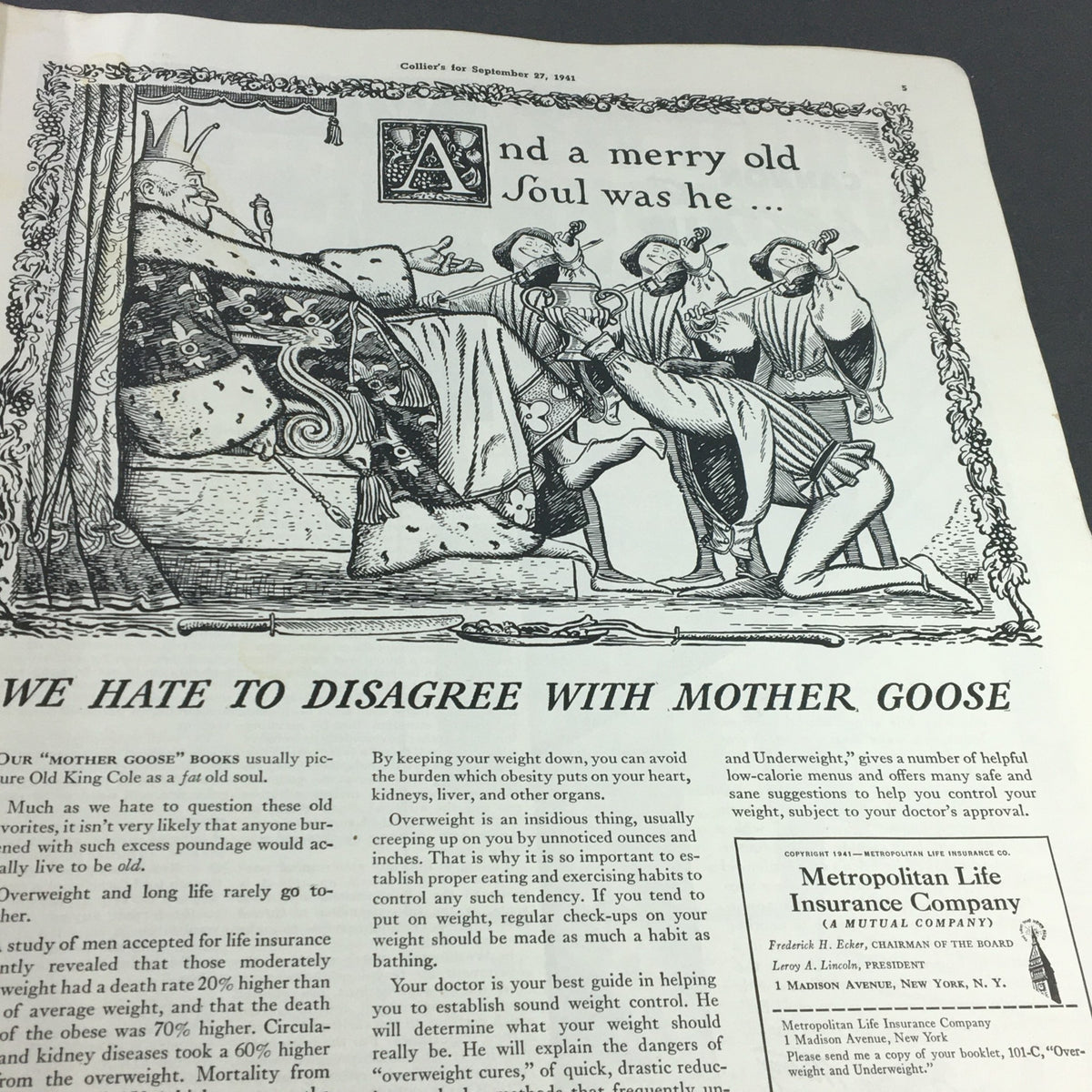 Illustration from VTG Collier's Magazine September 7 1941 depicting characters in a whimsical scene, highlighting the artistic style of the magazine from the 1940s.