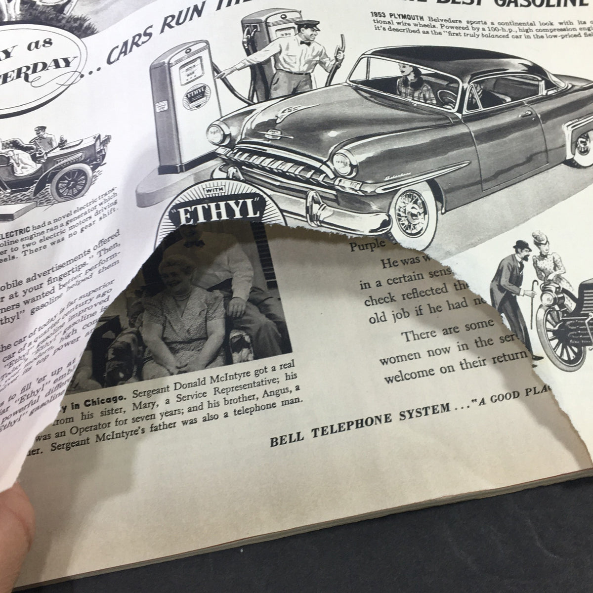 An interior page of VTG Collier's Magazine January 10 1953, displaying vintage advertisements and illustrations relevant to the era.