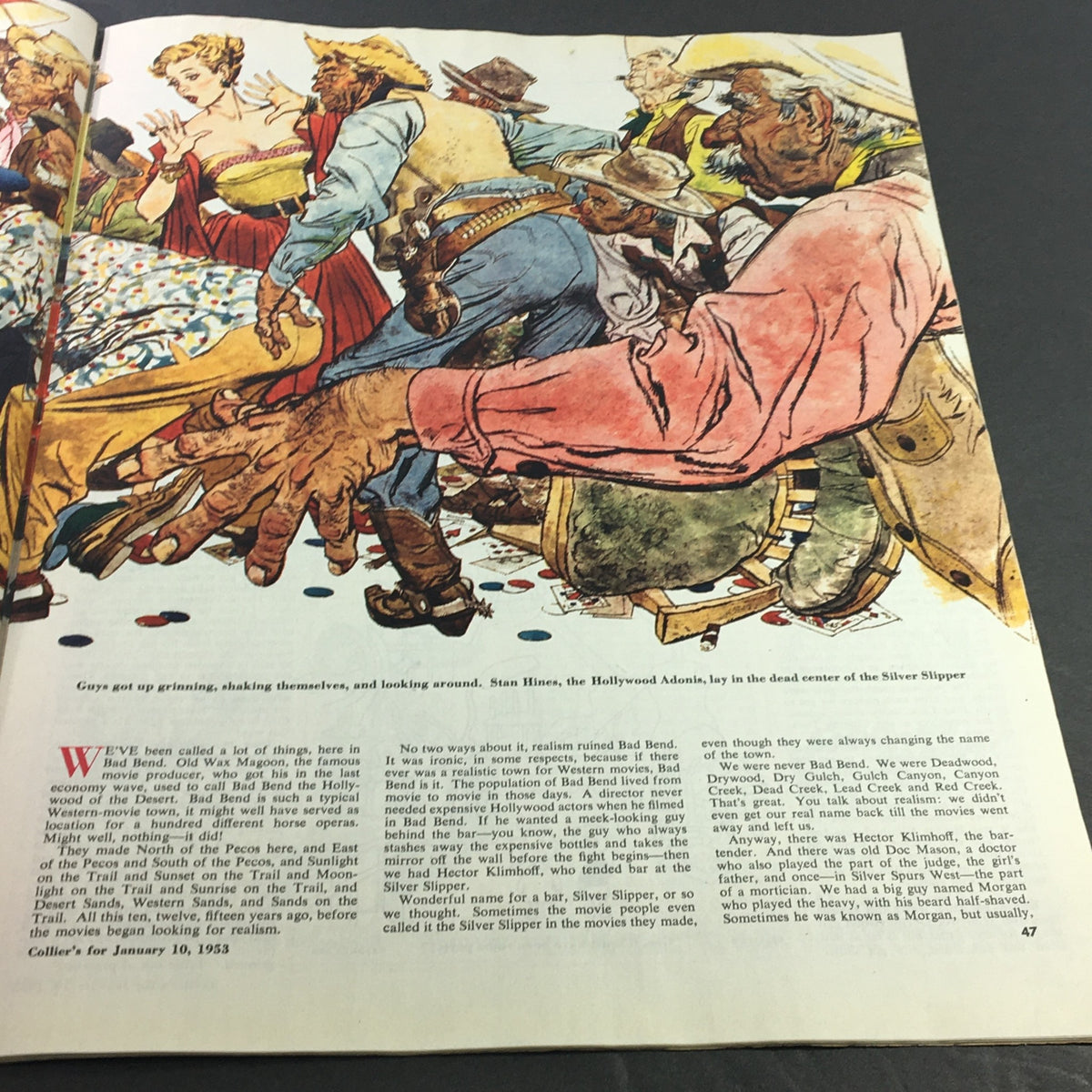 Dynamic illustration from VTG Collier's Magazine January 10 1953 featuring a Western-themed scene with characters amidst a card game.