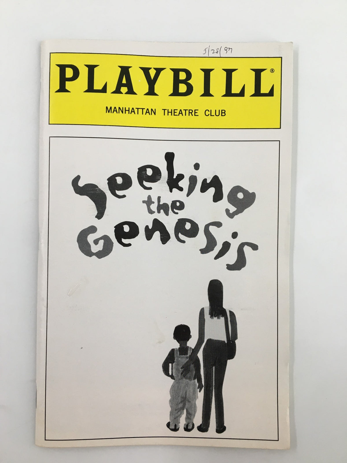 1997 Playbill for Seeking the Genesis at Manhattan Theatre Club featuring cover artwork and a silhouette of a person and child.
