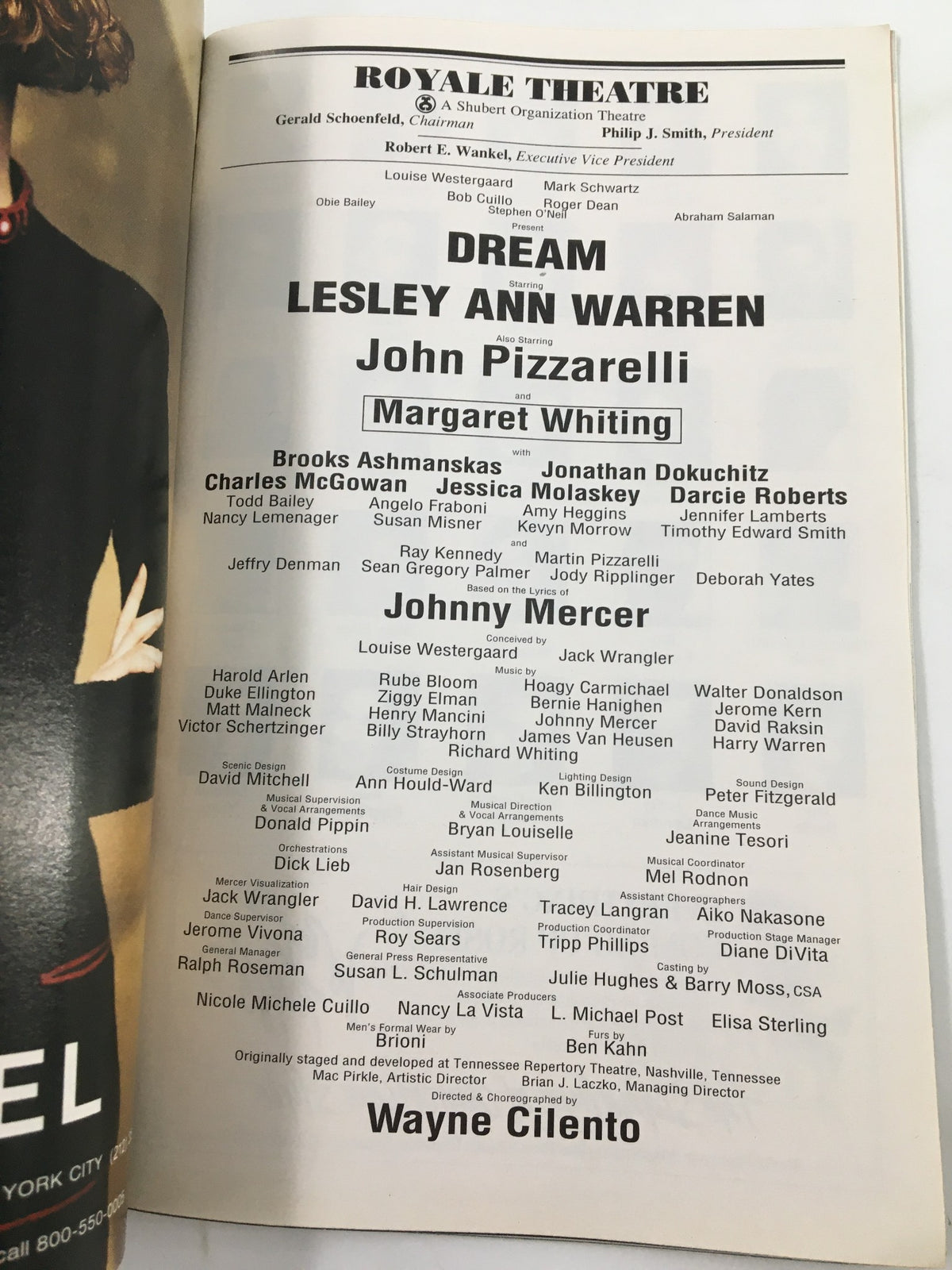 1997 Playbill from the Royale Theatre showcasing the cast of 'Dream,' including Lesley Ann Warren, Margaret Whiting, and other talented performers like John Pizzarelli and Brooks Ashmanskas, under the direction of Wayne Cilento.