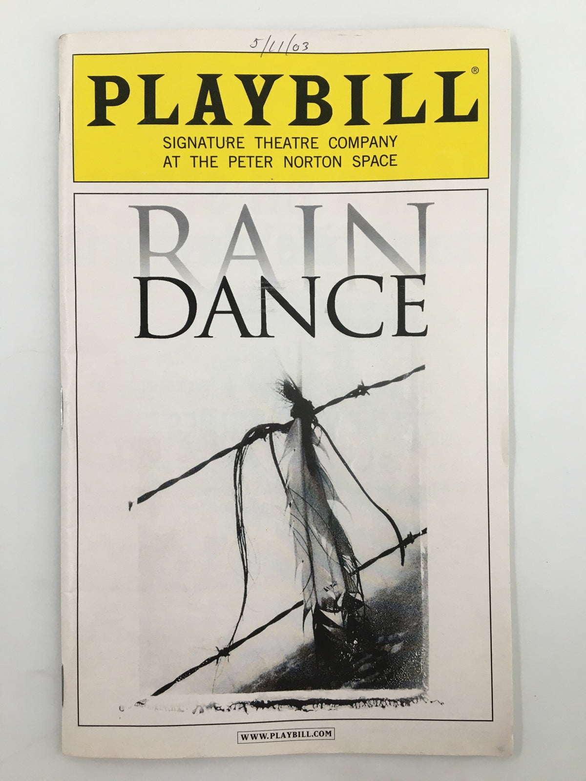 2003 Playbill for The Peter Norton Space Rain Dance by Lanford Wilson, showcasing the front cover with a striking design and title.