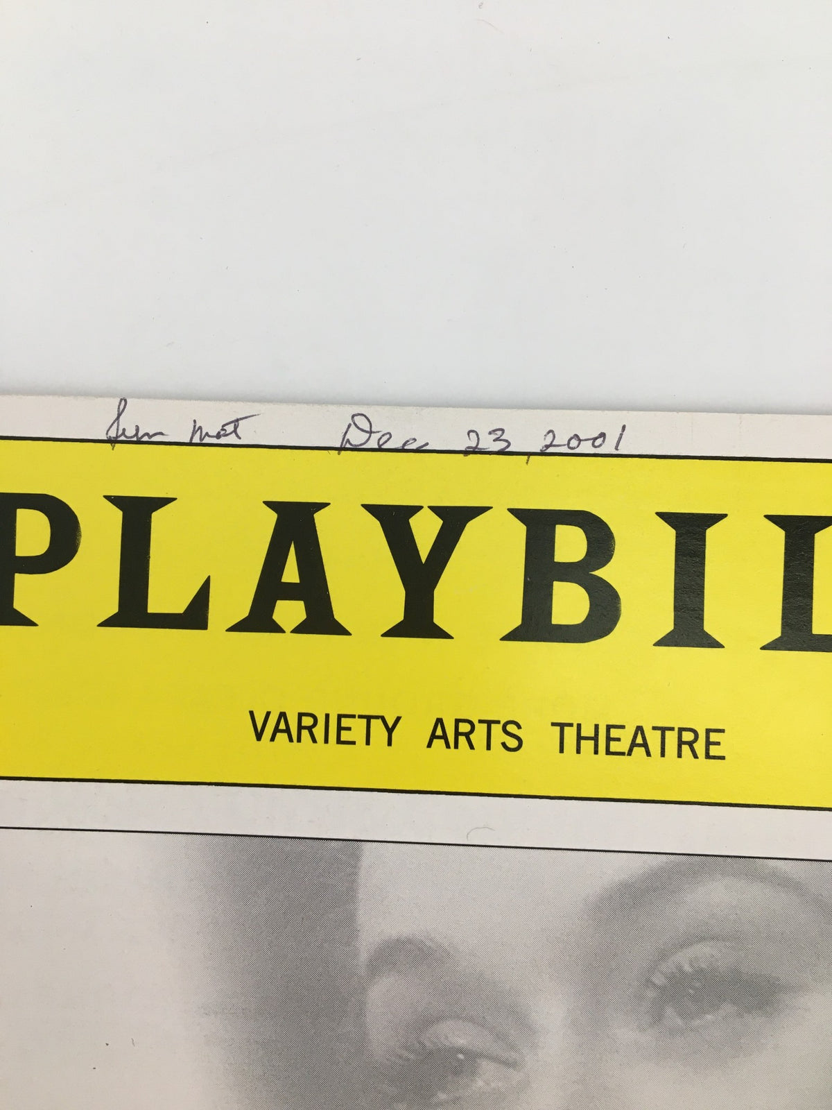 Close-up of the 2001 Playbill for Summer of '42 from Variety Arts Theatre, highlighting the title and date handwritten at the top, ideal for theatre memorabilia enthusiasts.