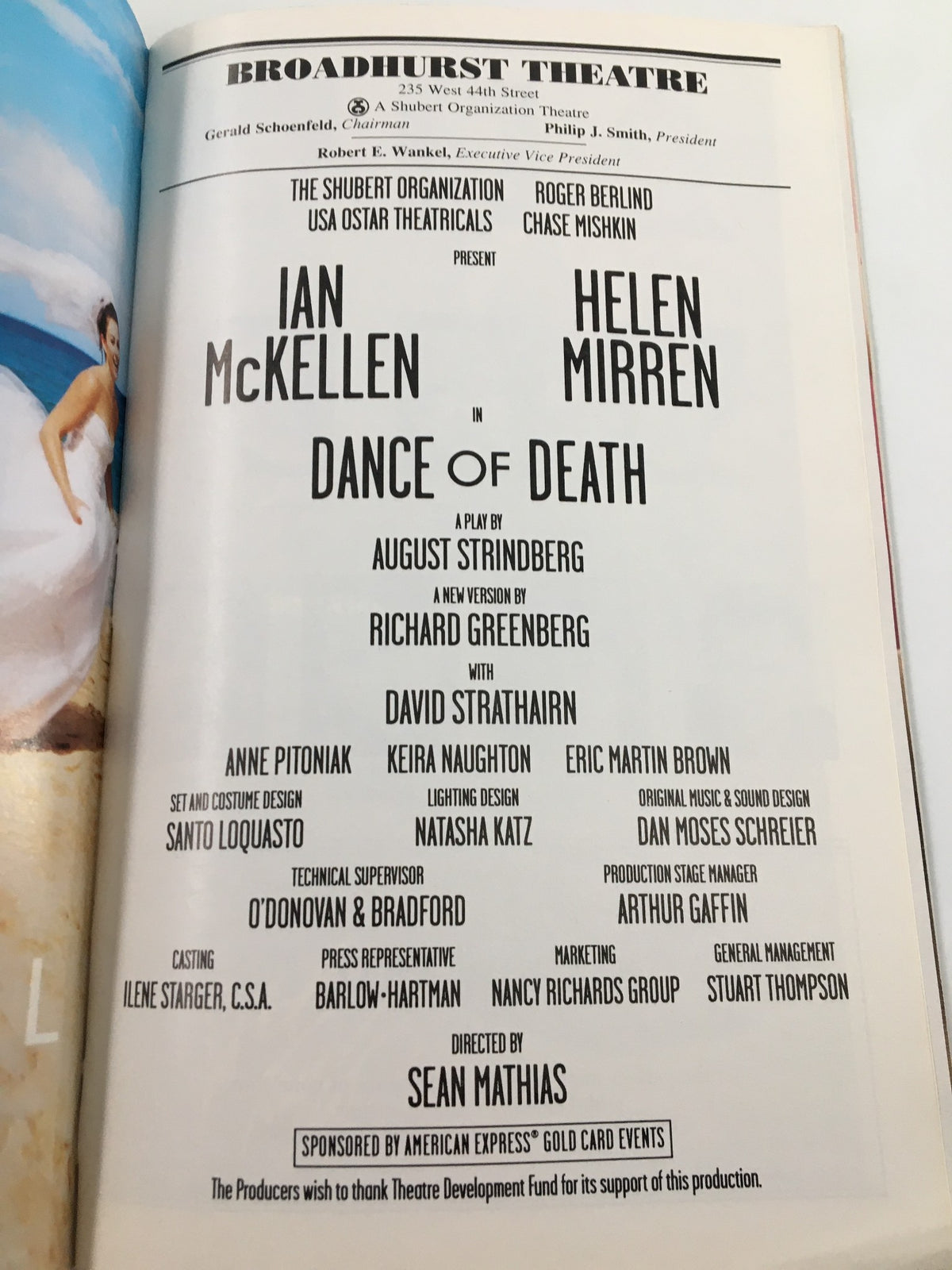 Inside page of the 2001 Playbill for Dance of Death, highlighting cast details and creative team, featuring Ian McKellen and Helen Mirren.