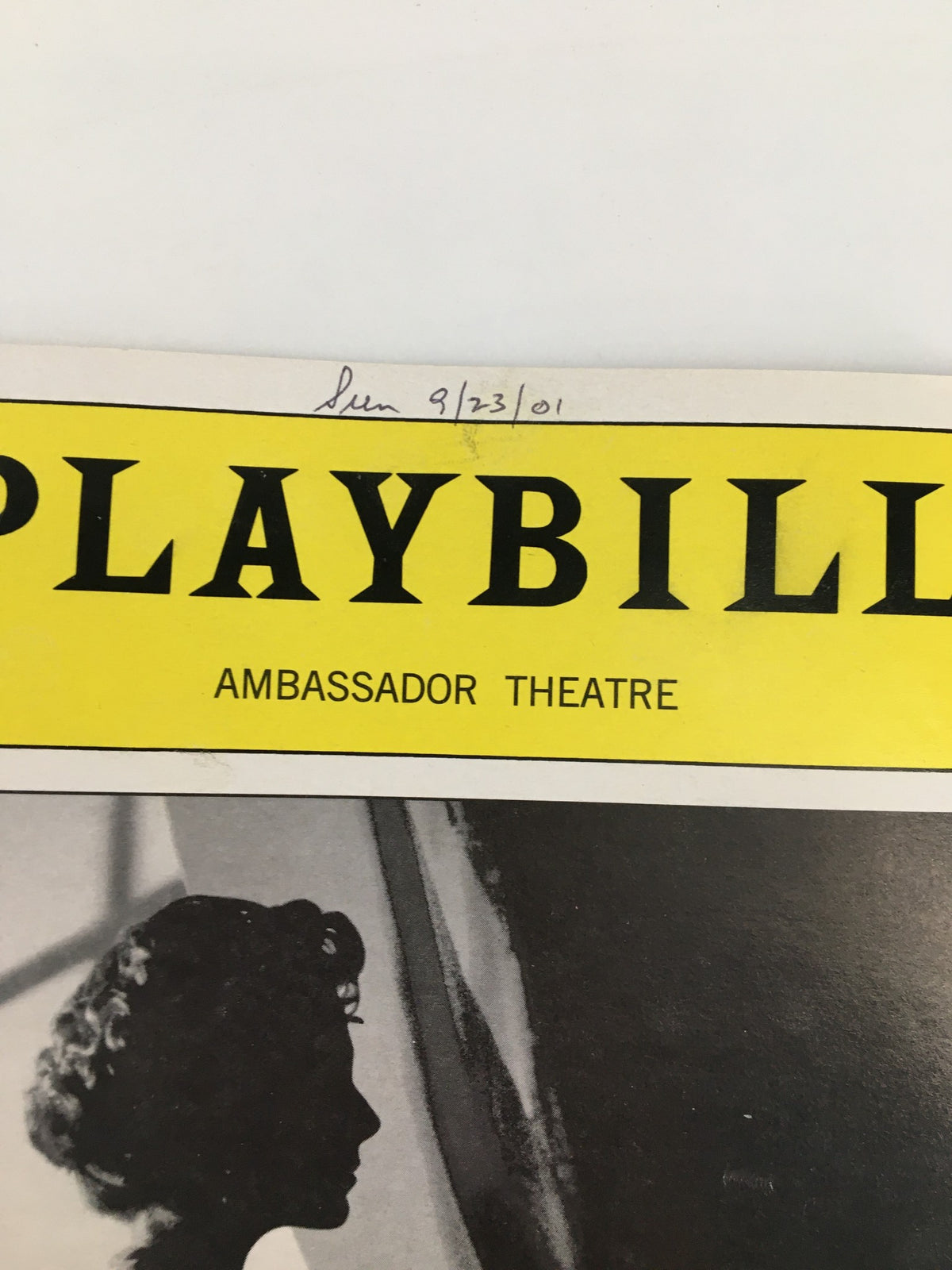 Close-up of the 2001 Playbill from Ambassador Theatre, featuring the title Hedda Gabler and details of the production.