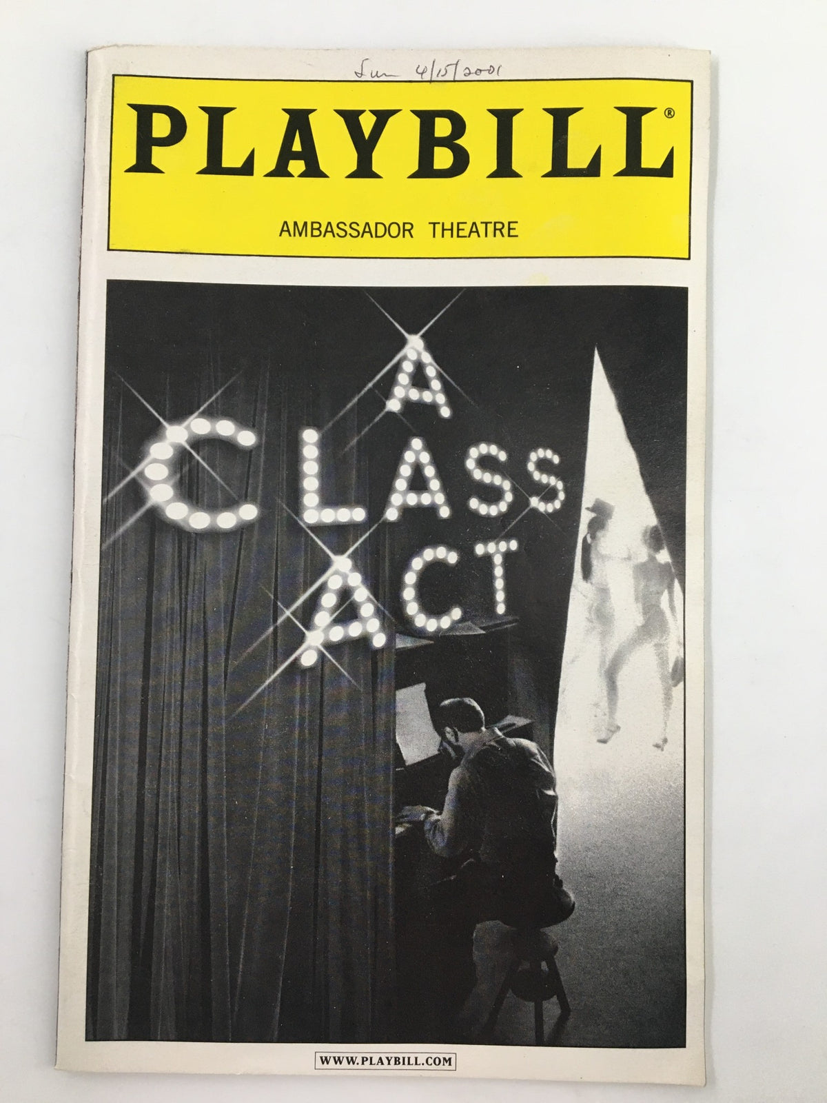 2001 Playbill for 'A Class Act' at Ambassador Theatre featuring a stylized cover design with dramatic lighting and figures.