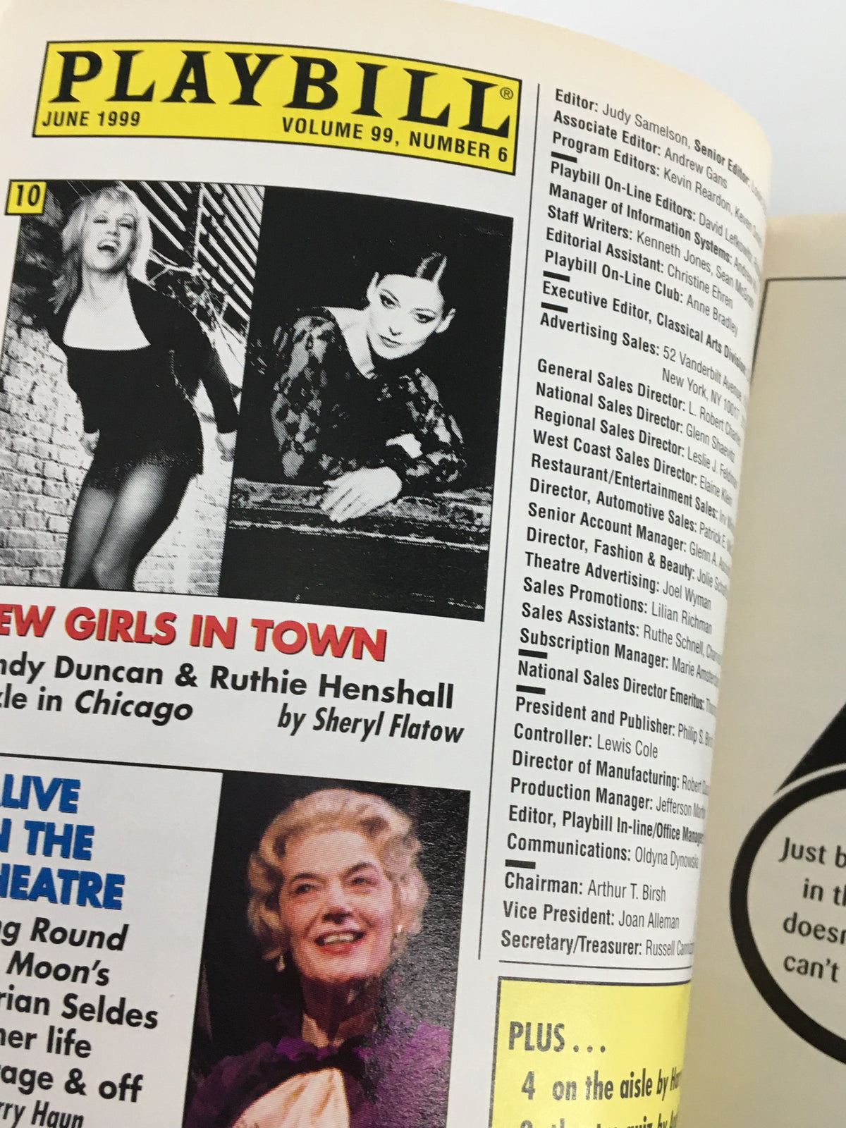Interior page of the 1999 Playbill for 'Gemini' by Albert Innaurato, showcasing details about other productions and appearances in June 1999.