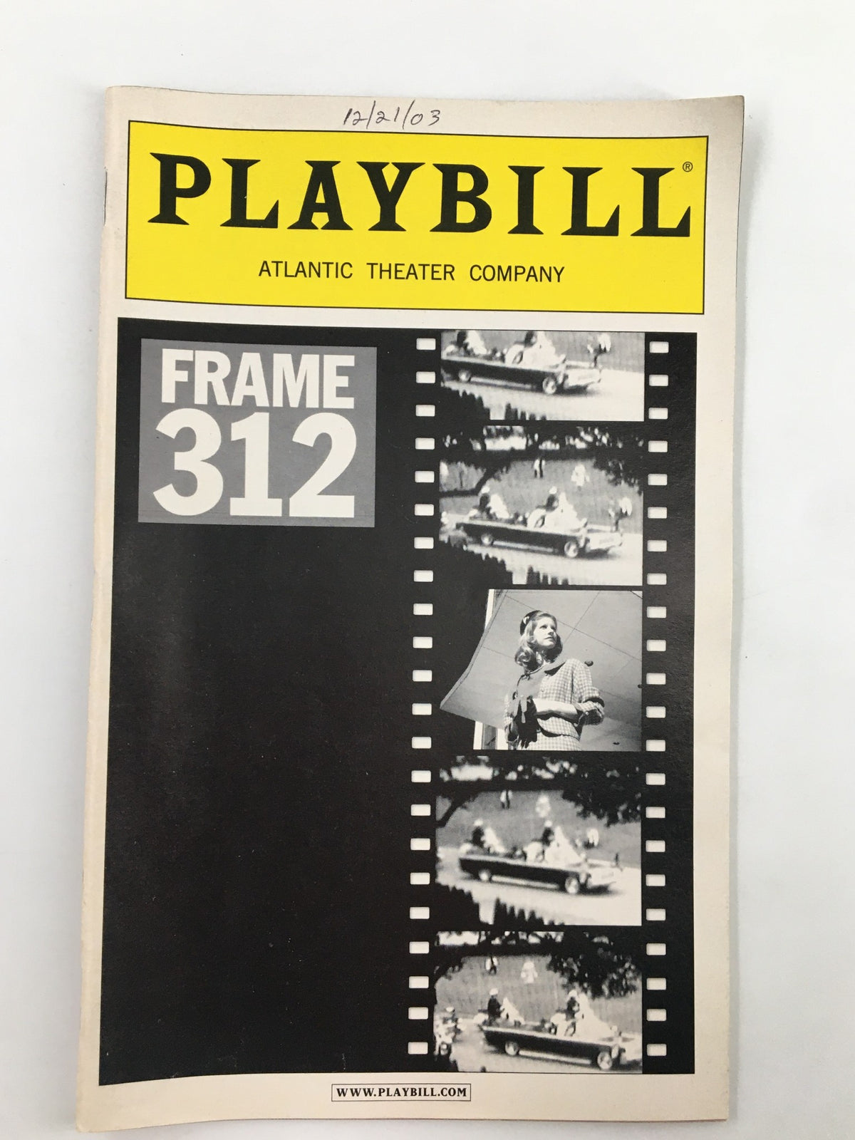 2003 Playbill from the Atlantic Theater Company featuring the title Frame 312, capturing theatrical history.