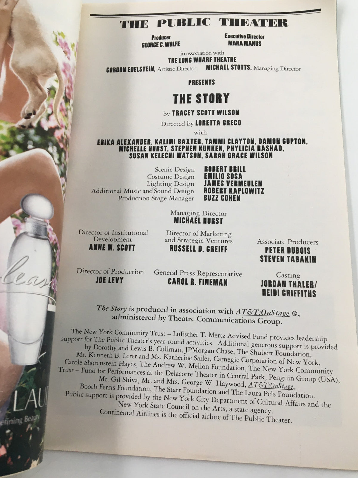2003 Playbill for The Story by Tracey Scott Wilson, featuring cast and crew details, produced by The Public Theater.
