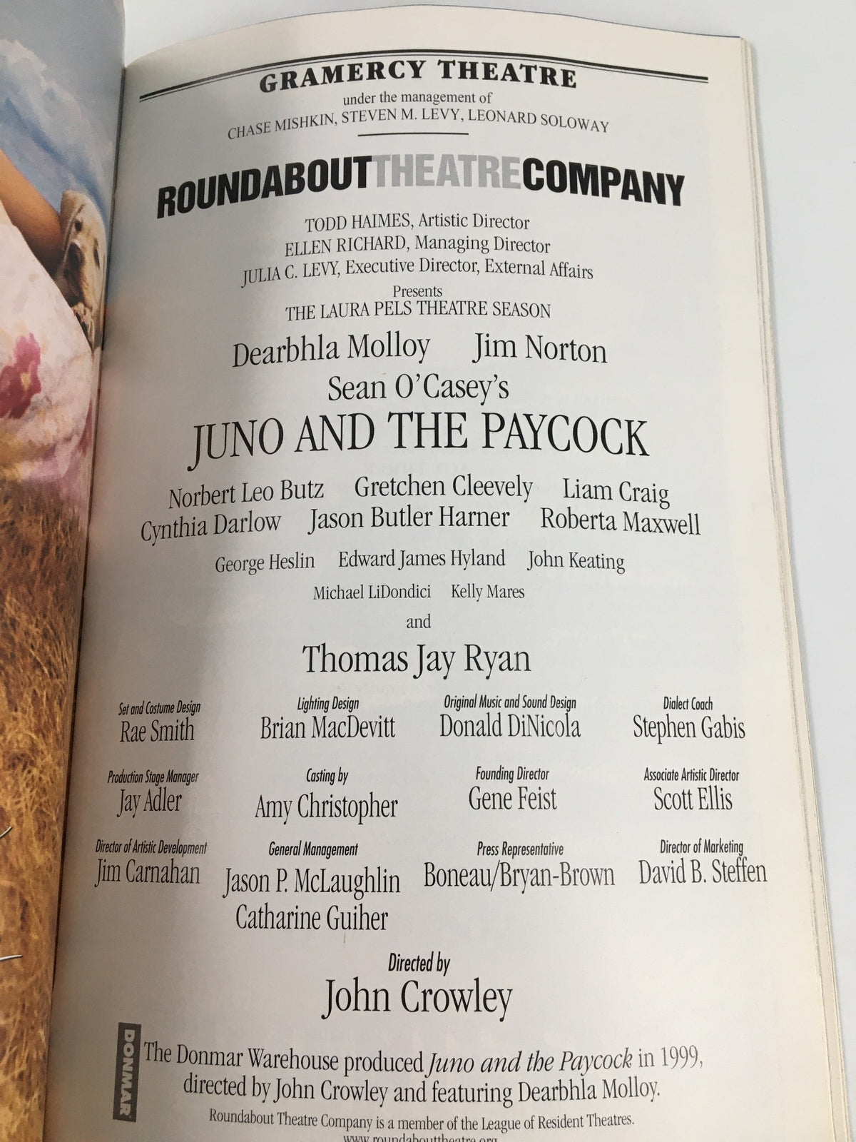 2000 Playbill for Gramercy Theatre featuring Dearbhla Molloy in Juno and The Paycock, showcasing the cast and production details.