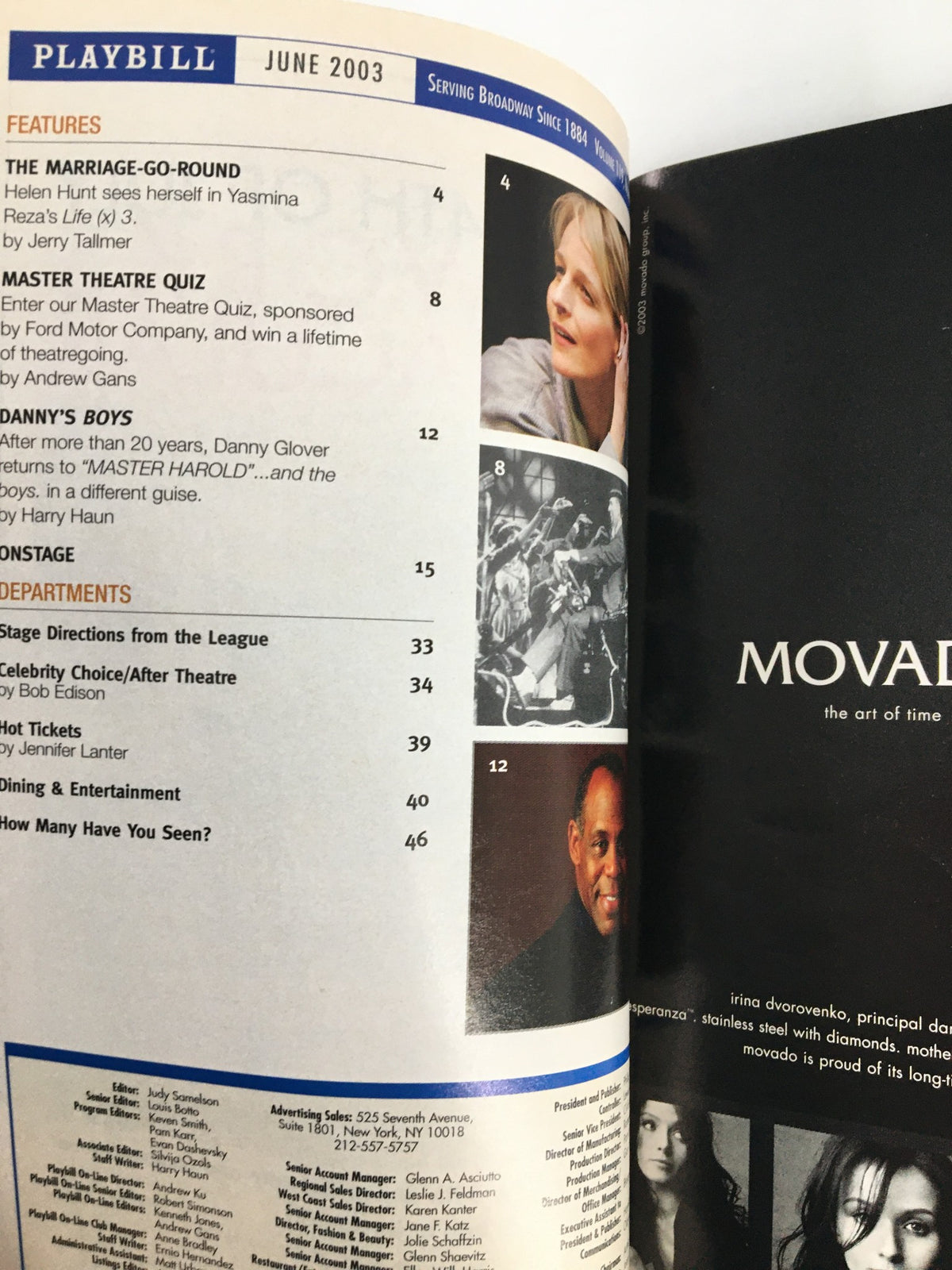 Inside page of the 2003 Playbill for Humble Boy, featuring advertisements and other theater promotions in June 2003.