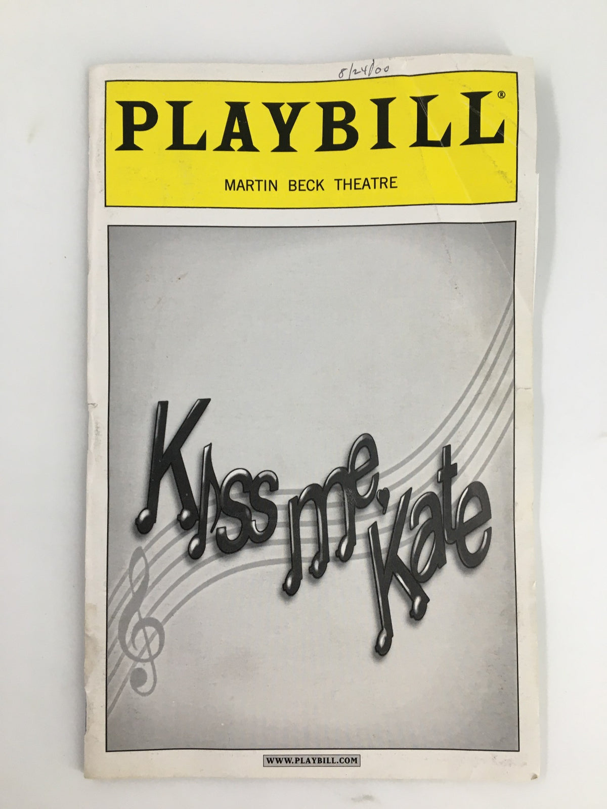 2000 Playbill from Martin Beck Theatre featuring Kiss Me, Kate, showcasing the iconic logo and design of the theater.