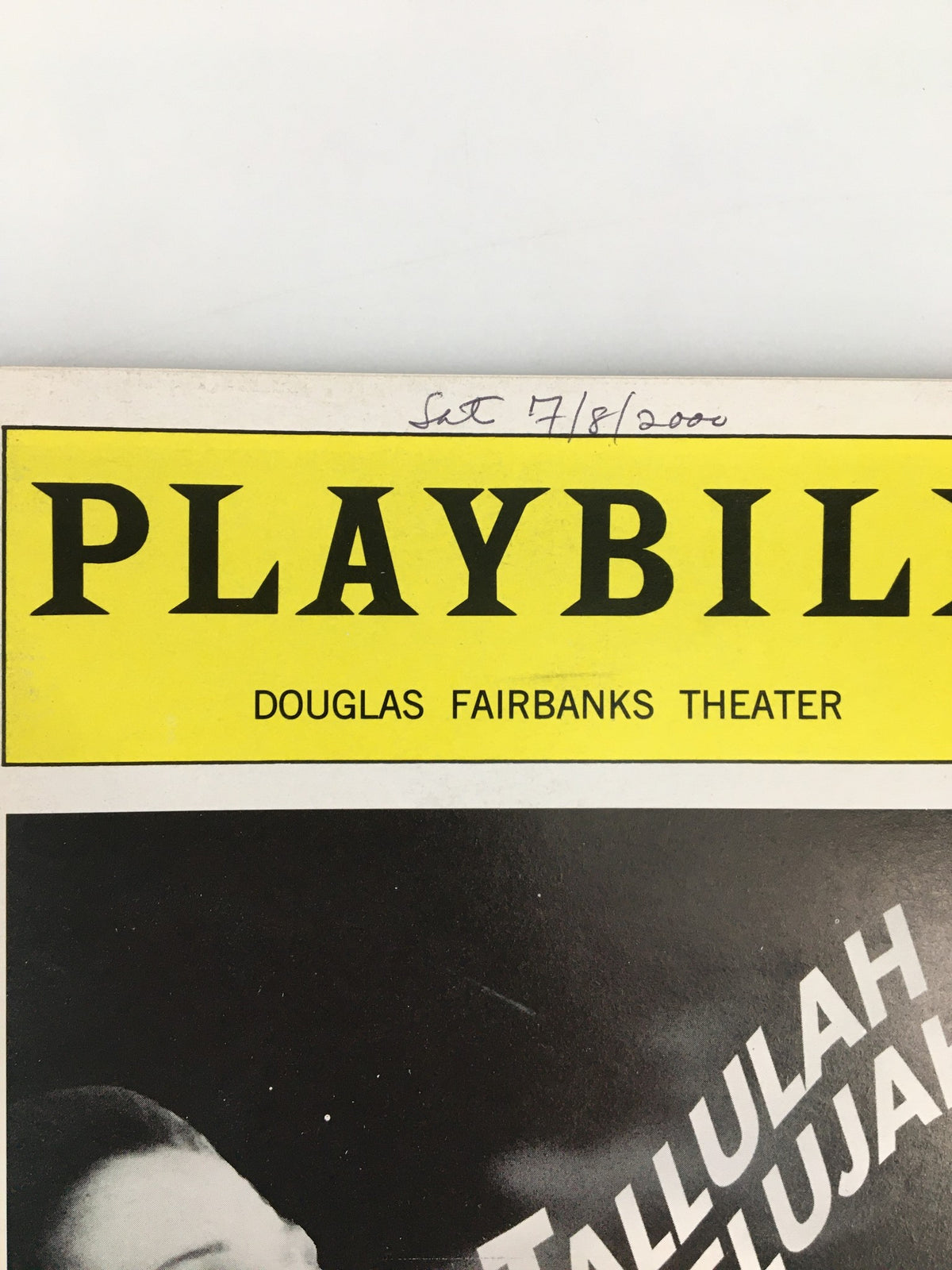 2000 Playbill from the Douglas Fairbanks Theater featuring Tova Feldshuh in Tallulah Hallelujah! The cover showcases the title and theater name.