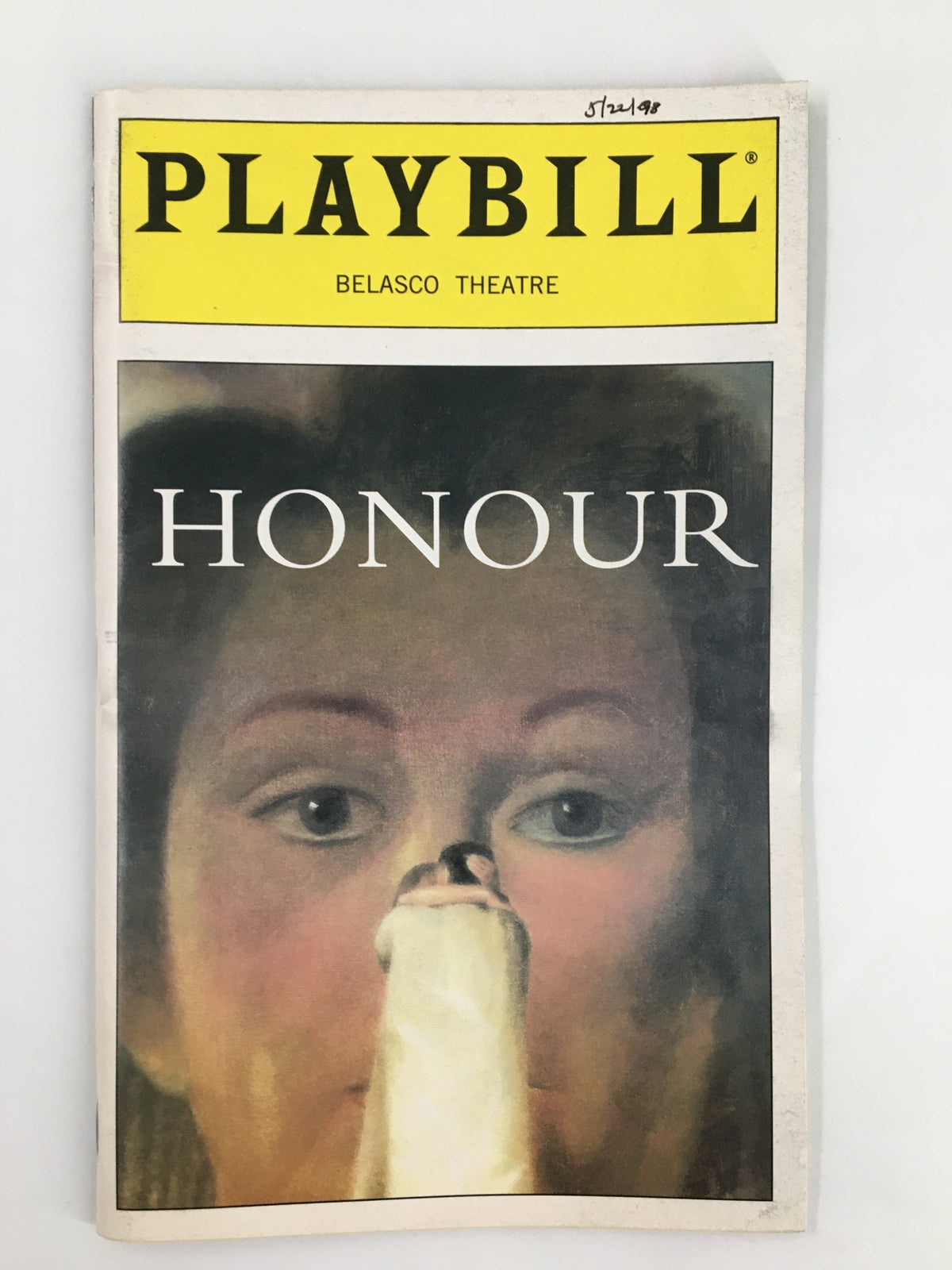 1998 Playbill from Belasco Theatre for the play 'Honour' featuring a woman's portrait on the cover.