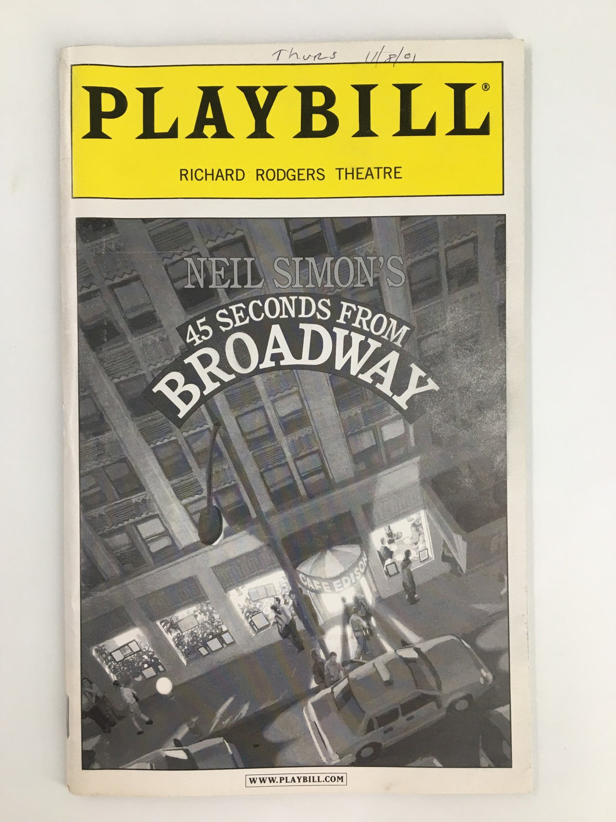 2001 Playbill for Neil Simon's '45 Seconds From Broadway' at Richard Rodgers Theatre featuring a cover illustration.