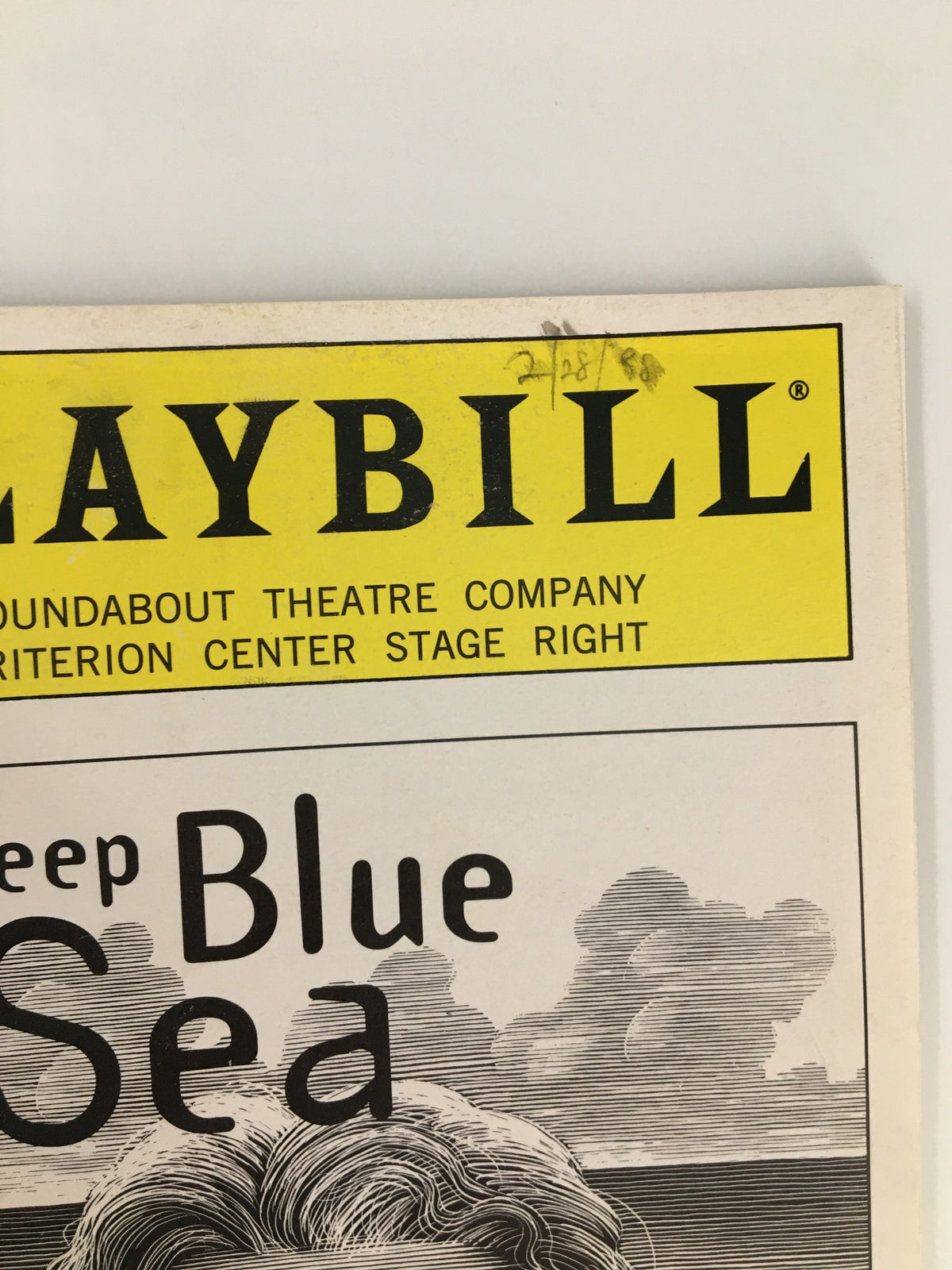 Close-up of the top section of the 1998 Playbill Criterion Center Stage Right, emphasizing the title The Deep Blue Sea.