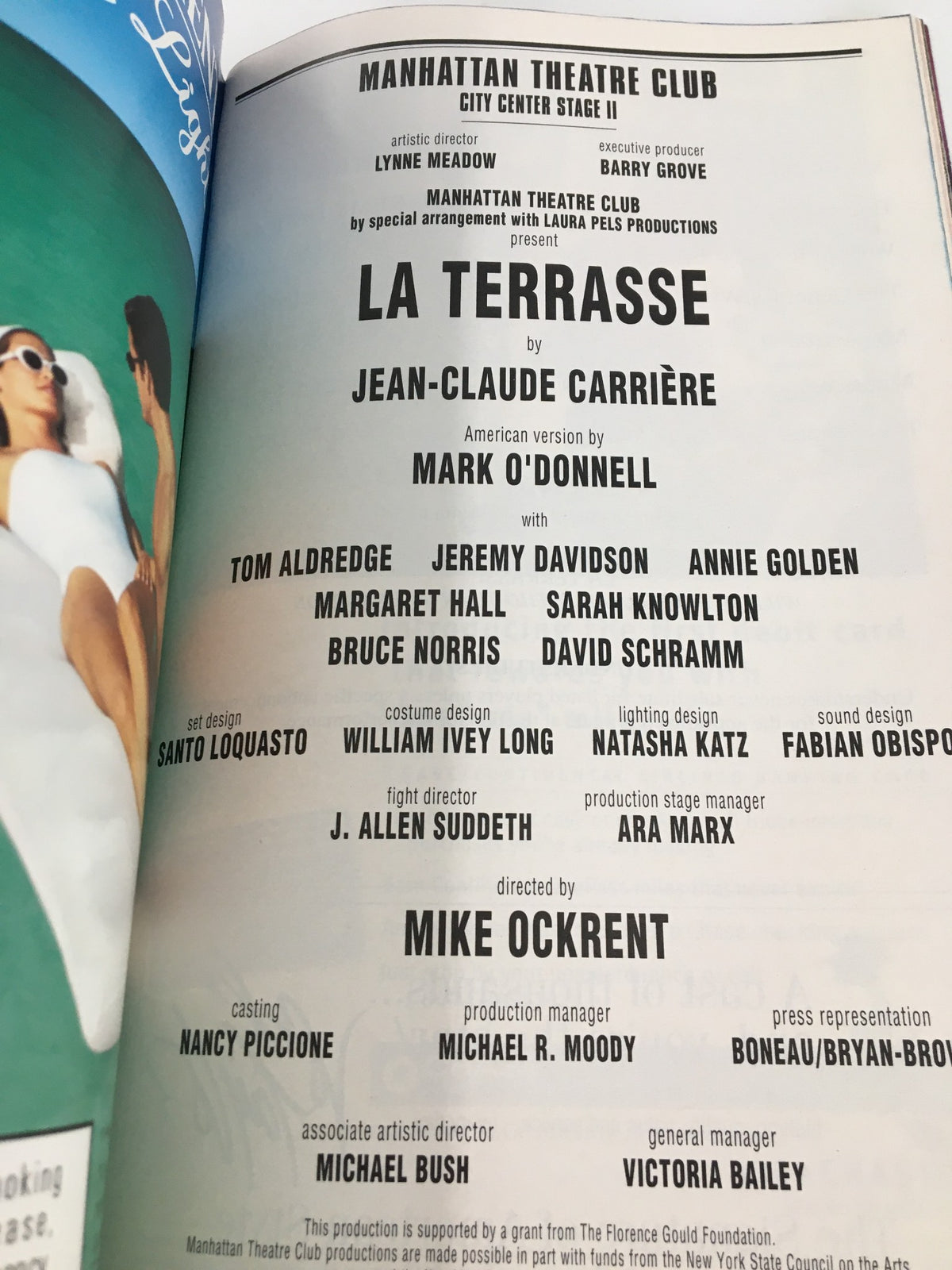 1999 Playbill from Manhattan Theatre Club listing the production details of 'La Terrasse' by Jean-Claude Carrière.