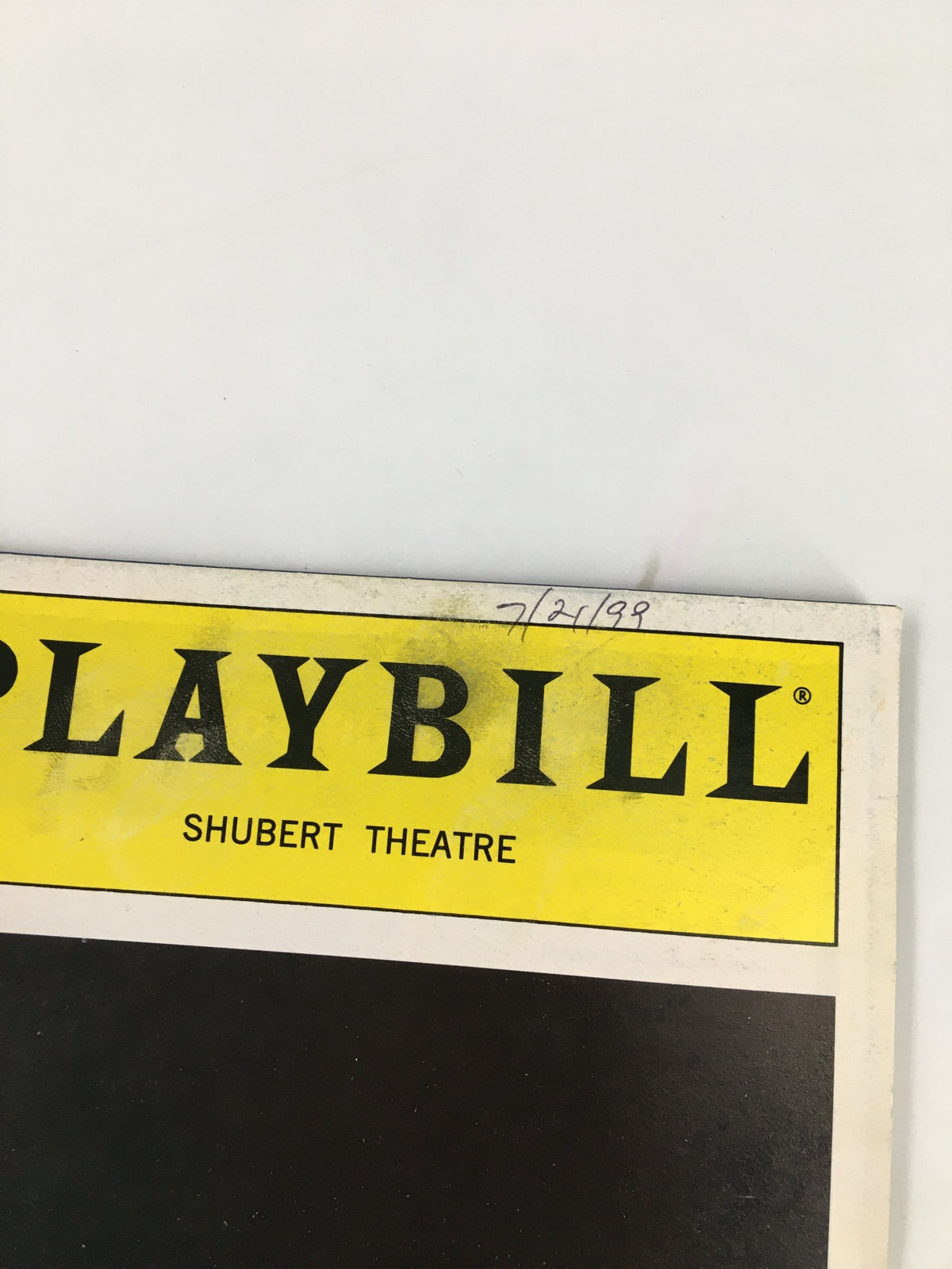 1999 Playbill from Sam S. Shubert Theatre showing the date 7/27/98 handwritten in the corner.