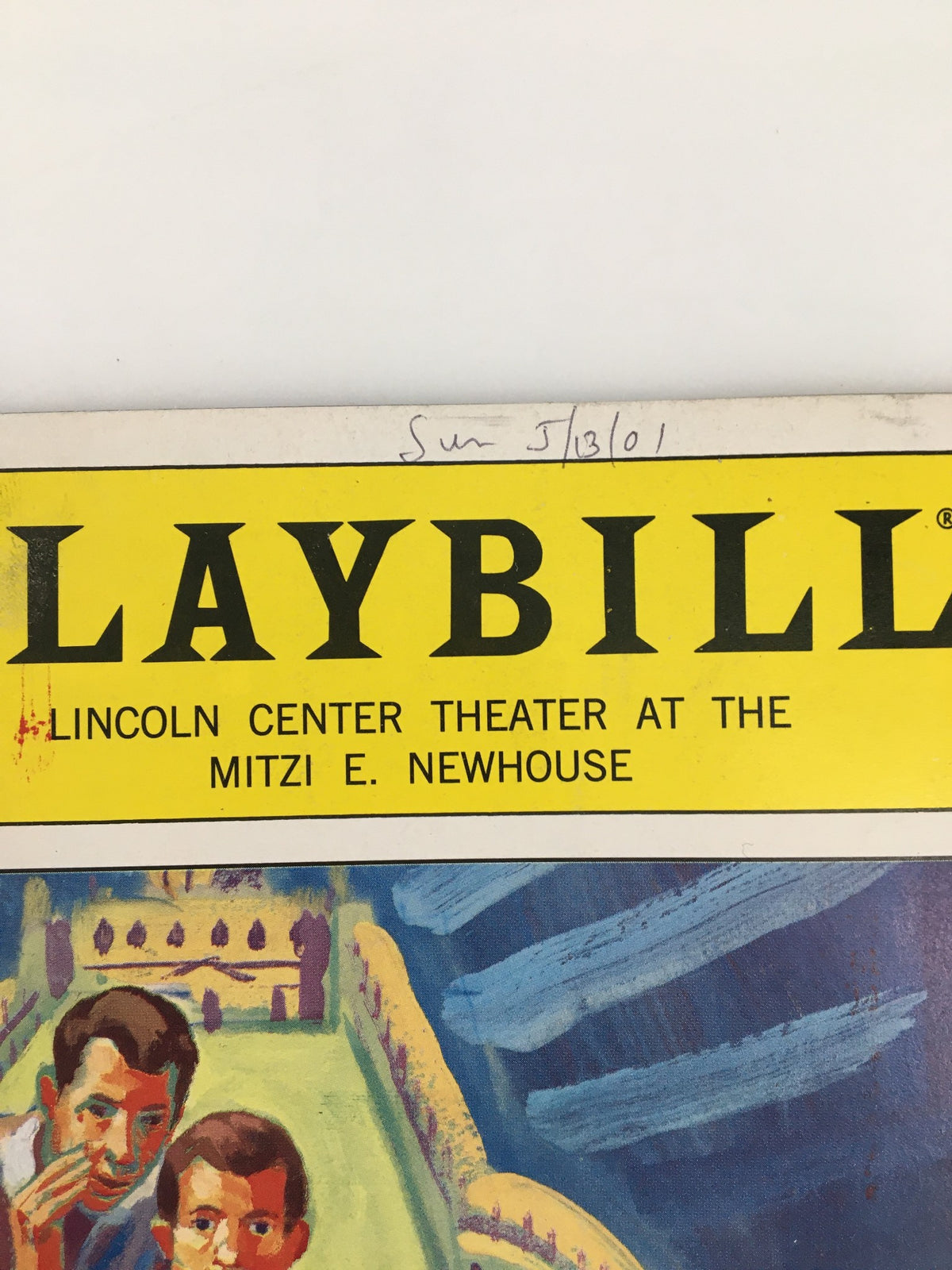 Close-up of the 2001 Playbill for 'Chaucer in Rome', highlighting the title and theater information from the Lincoln Center Theater at the Mitzi E. Newhouse.