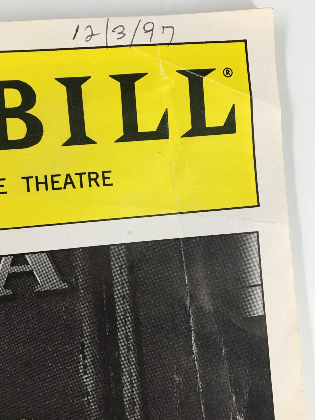Close-up image of the 1997 Playbill for 'Visiting Mr. Green' featuring Eli Wallach, showing date '12/3/97' and highlighting the title prominently.