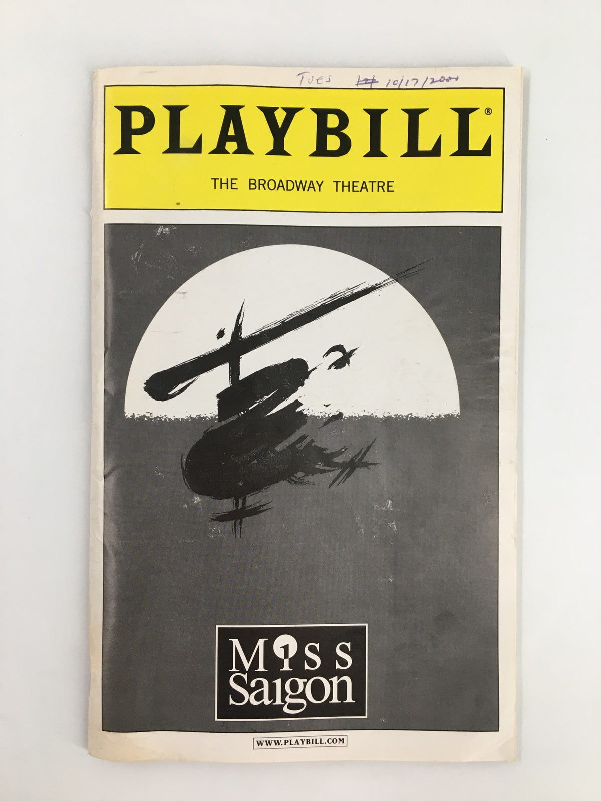 2000 Playbill Broadway Theatre featuring Elizabeth Paw as Kim in Miss Saigon with striking black and yellow design.