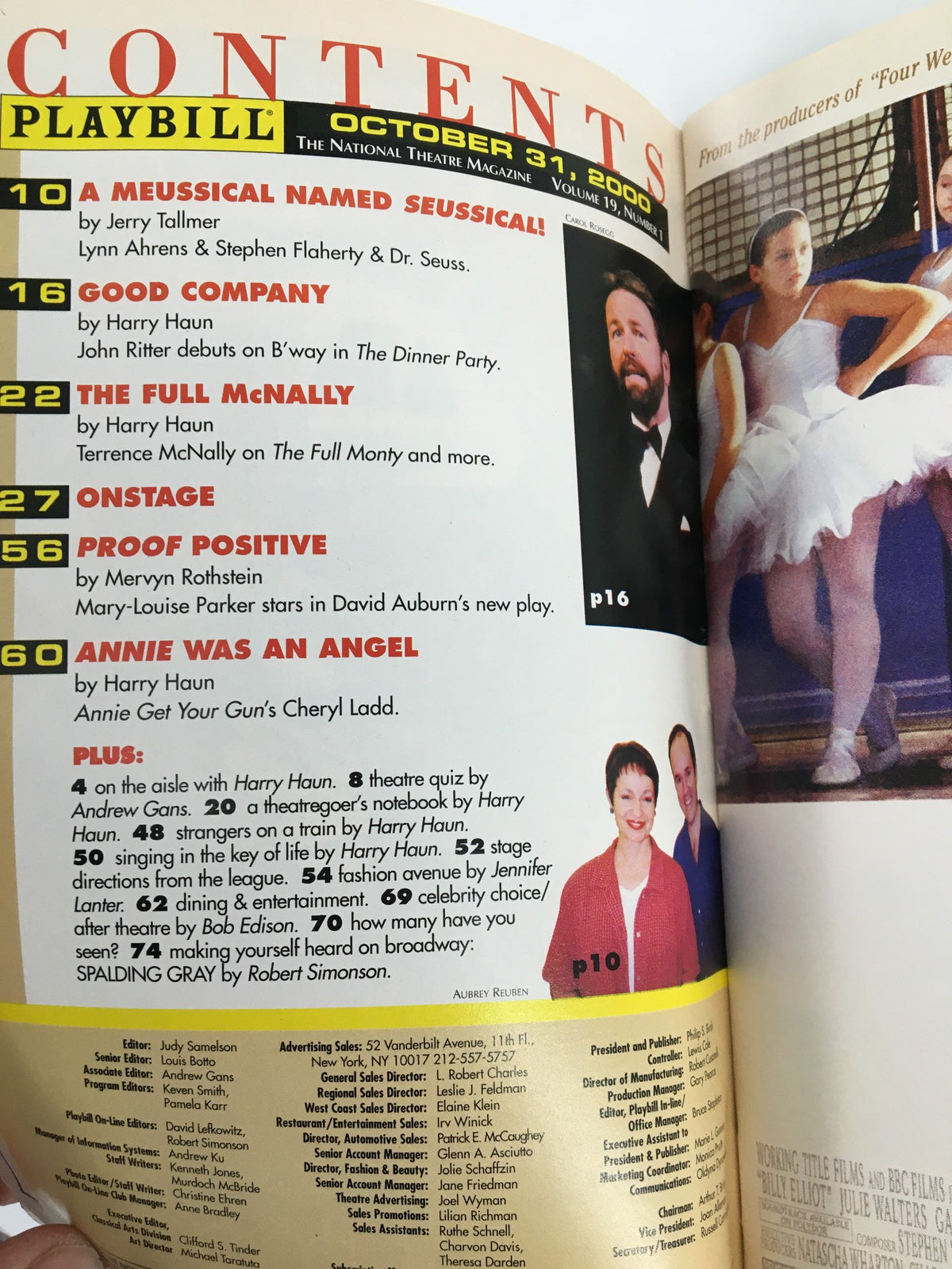 2000 Playbill Broadway Theatre featuring Elizabeth Paw as Kim in Miss Saigon, showcasing the contents of the program including notable performances and musical details.