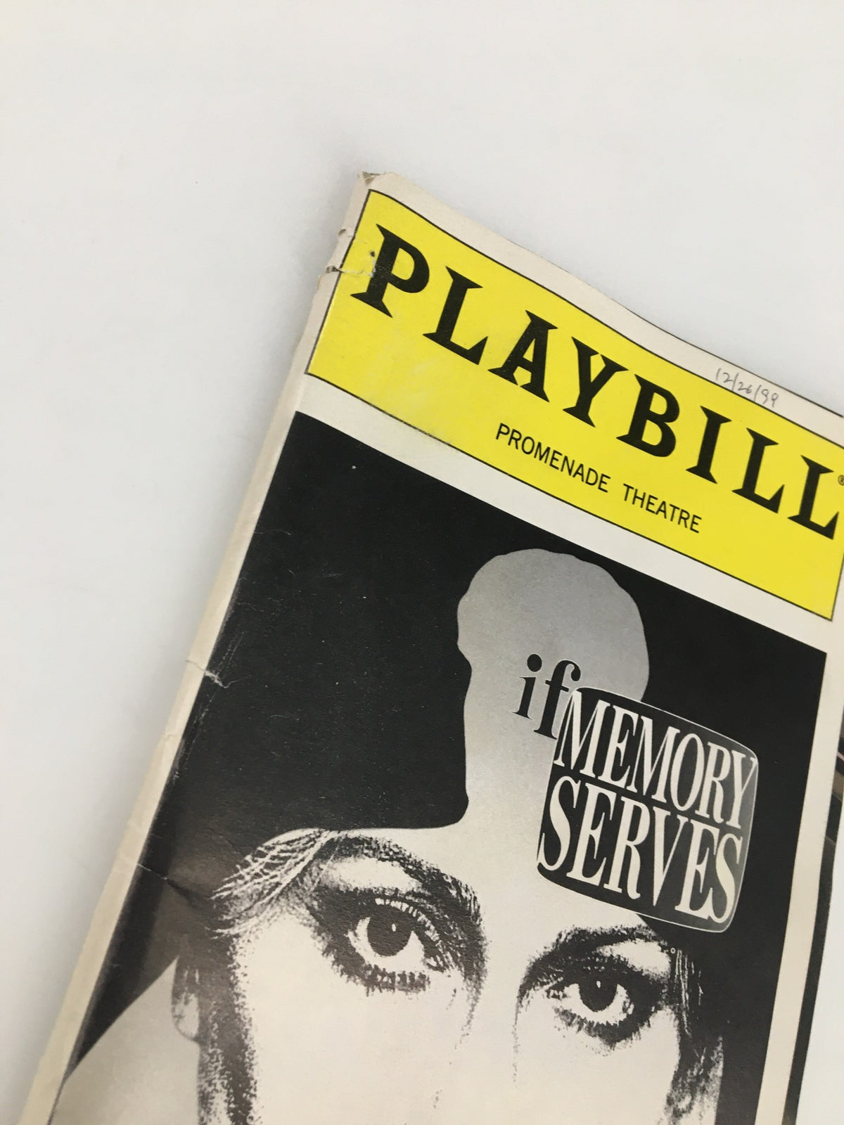 1999 Playbill for The Promenade Theatre featuring Elizabeth Ashley in "If Memory Serves" showcasing a close-up of the cover with notable graphics.