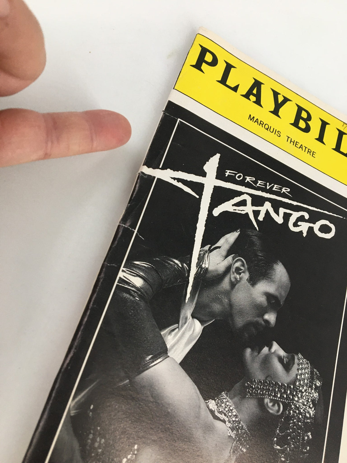 1998 Playbill Marquis Theatre featuring Rolando Sandoval and Beverly Duran in Forever Tango, showcasing the cover art with a dramatic image of dancers.