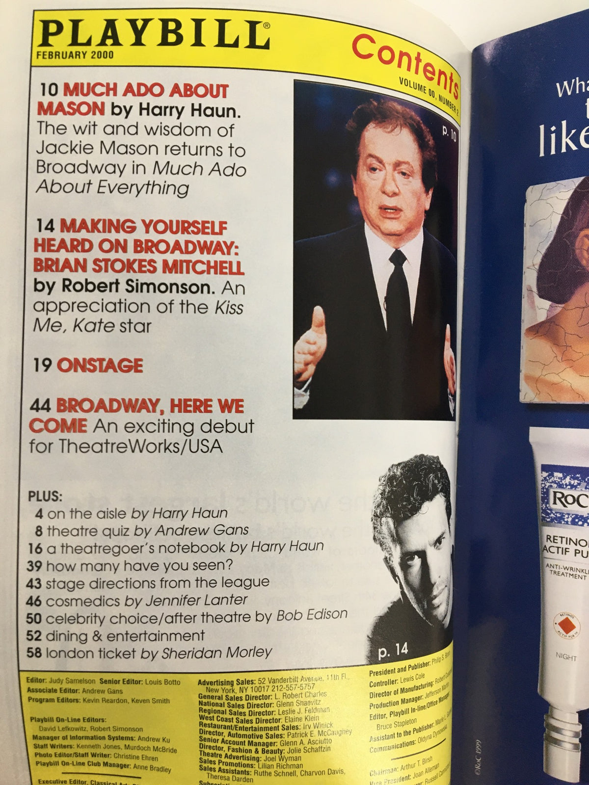 Inside page of the 2000 Playbill from Signature Theatre Company, featuring Chris De Oni in Letters from Cuba, displaying content sections and articles from the February 2000 edition.