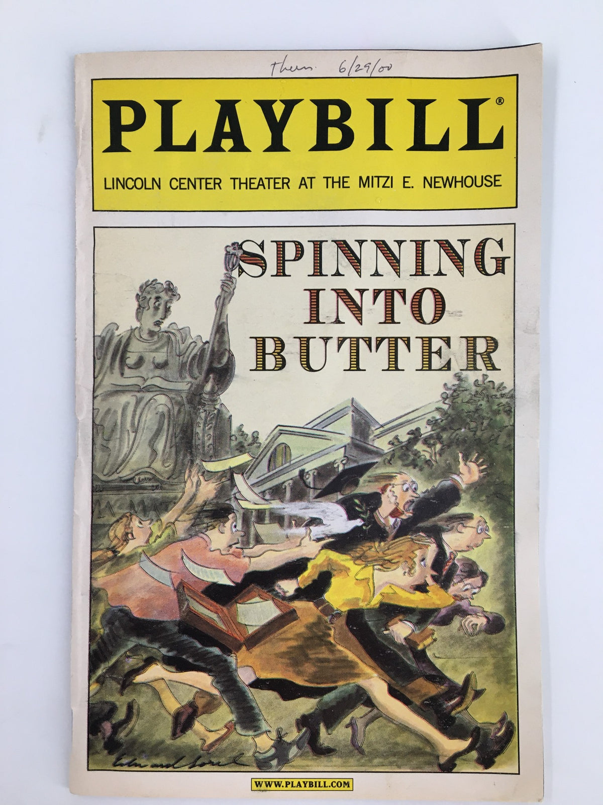 2000 Playbill Lincoln Center Theater featuring Hope Davis in Spinning Into Butter cover with artwork depicting a dramatic scene.