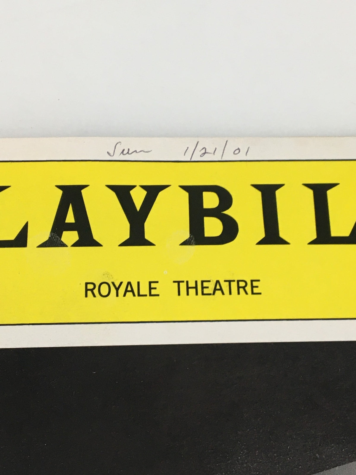 Close-up of the 2001 Playbill from Royale Theatre displaying the title 'Copenhagen' and the words 'Royale Theatre' at the top.