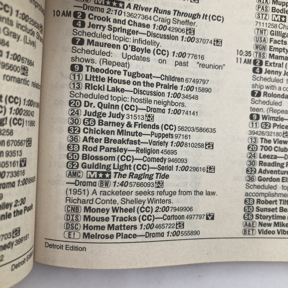 Inside page of TV Guide Magazine August 16 1997 showing the Detroit edition's television program listings, featuring various shows and scheduled air times.