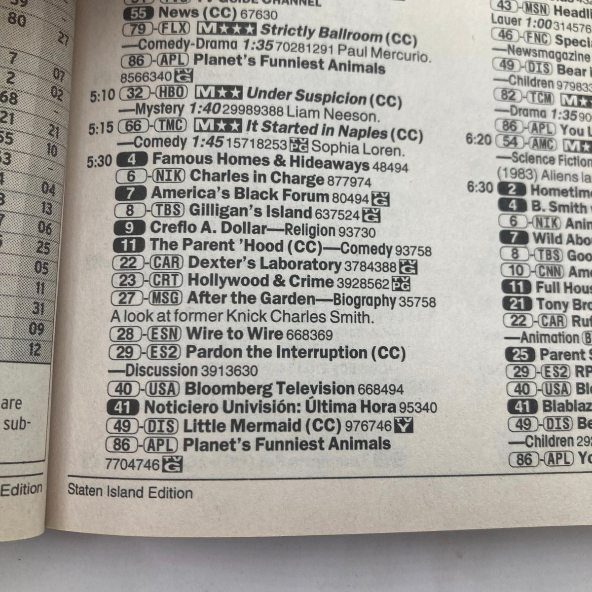 Inside page of the TV Guide Magazine August 17 2002, including TV program listings and features from the Staten Island edition.
