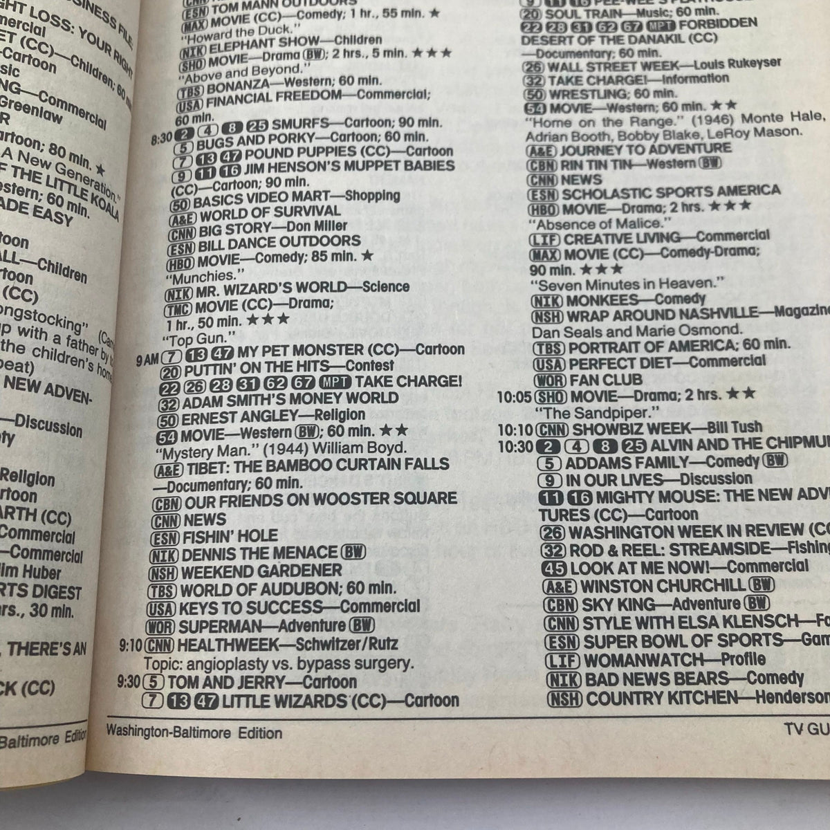 Inside page of TV Guide Magazine from March 26, 1988, showing television program listings for the Washington-Baltimore Edition.