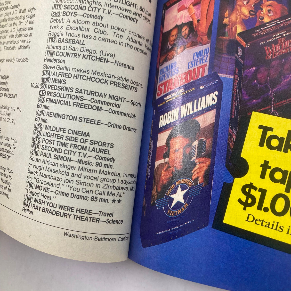 Interior page of TV Guide Magazine September 10, 1988 showcasing TV listings and programming details for the Washington-Baltimore edition.