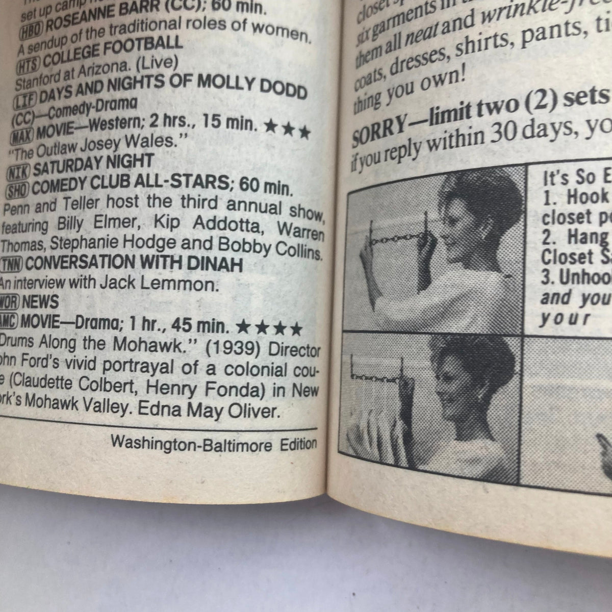 Interior page of TV Guide Magazine September 2 1989 showing television listings, including college football and an interview with Jack Lemmon.