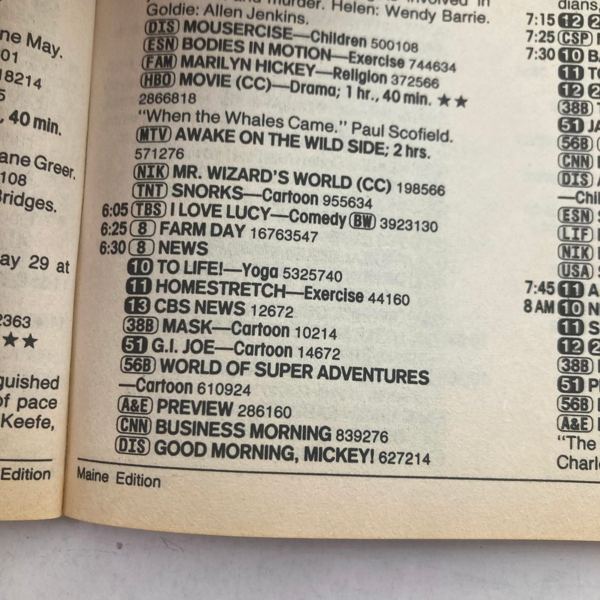 Interior page of TV Guide Magazine from June 27, 1992 showing program listings, including titles such as 'I Love Lucy', 'Farm Day', and 'G.I. Joe'. The page is part of the Maine edition, detailing various shows scheduled for that week.