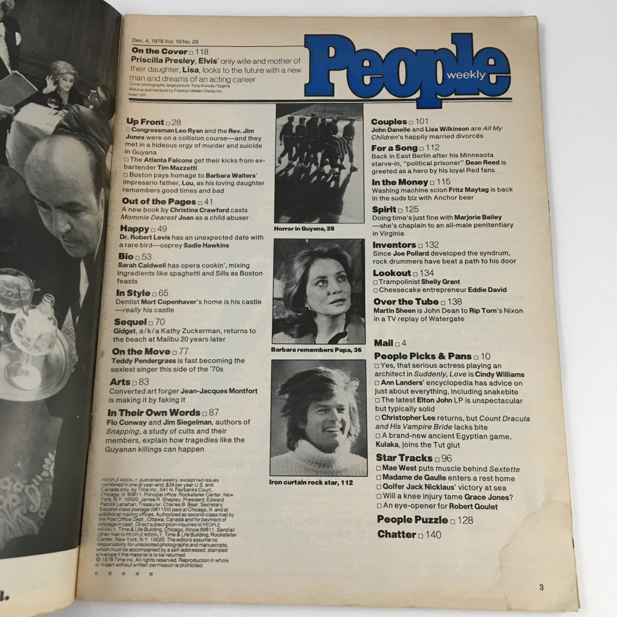 Interior page of People Weekly Magazine from December 4, 1978 showcasing the magazine's contents and highlights.