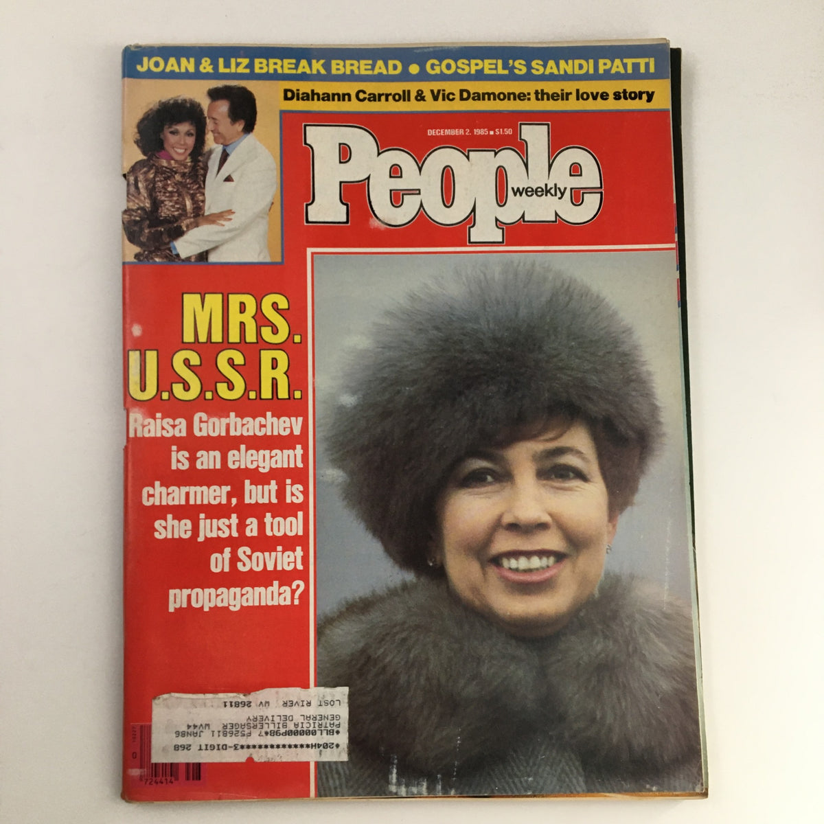 Cover of People Weekly Magazine from December 2, 1985, featuring Raisa Gorbachev, labeled 'Mrs. U.S.S.R.' with text discussing her elegance and role in Soviet propaganda.