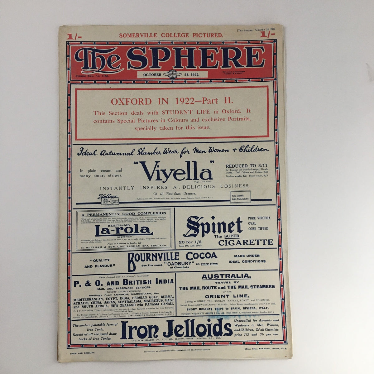 Cover of The Sphere Newspaper, October 28, 1922, featuring the title and date prominently. This historic publication includes content related to British politics and society during the era of Prime Minister Andrew Bonar Law.