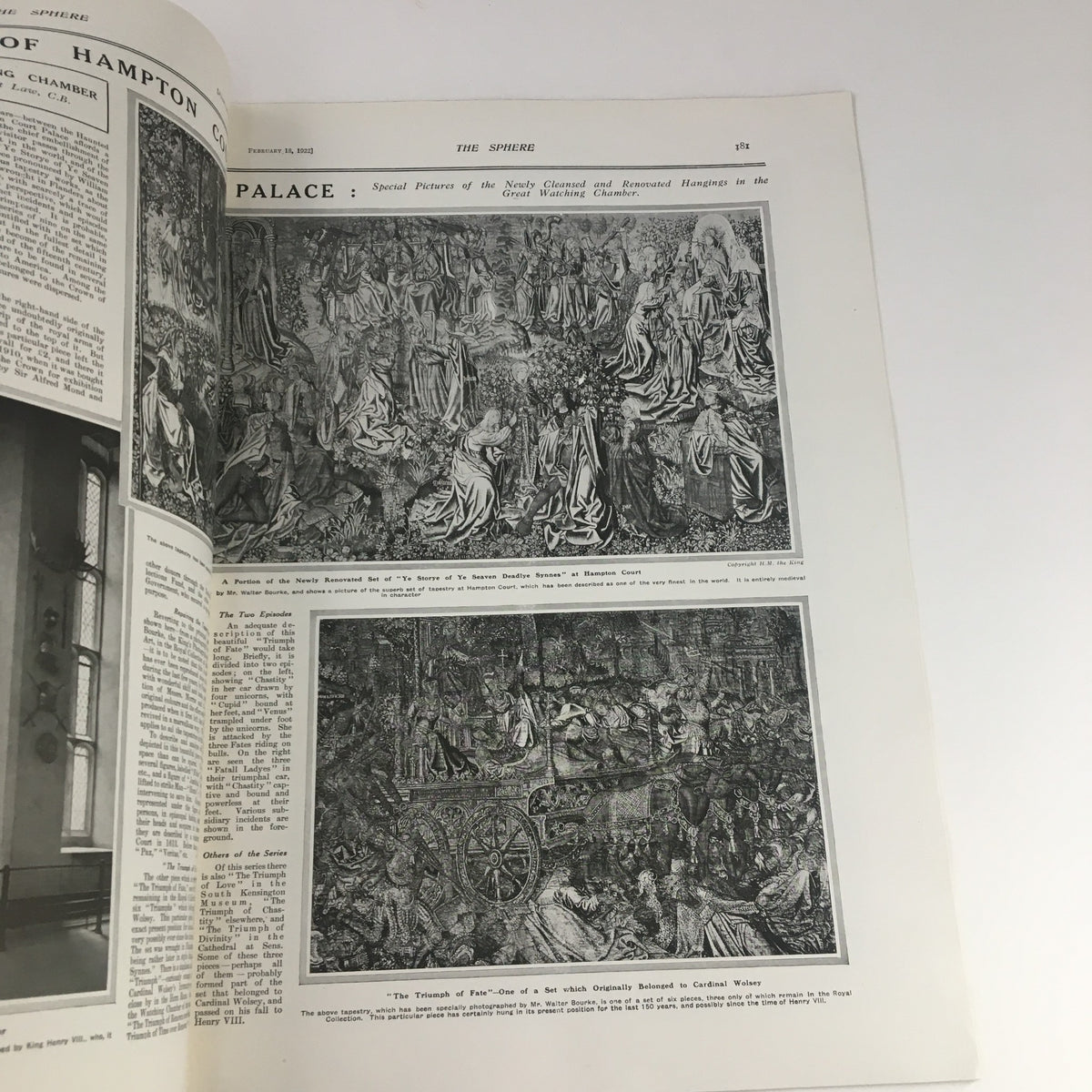 The Sphere Newspaper February 18 1922 featuring intricate illustrations of ceremonial figures and decorative elements, showcasing the historical context of the time.
