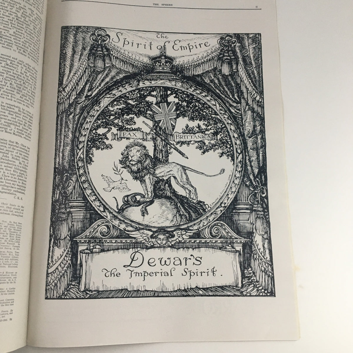 Interior page of The Sphere Newspaper April 12 1924, displaying an artistic illustration titled 'The Spirit of Empire'.